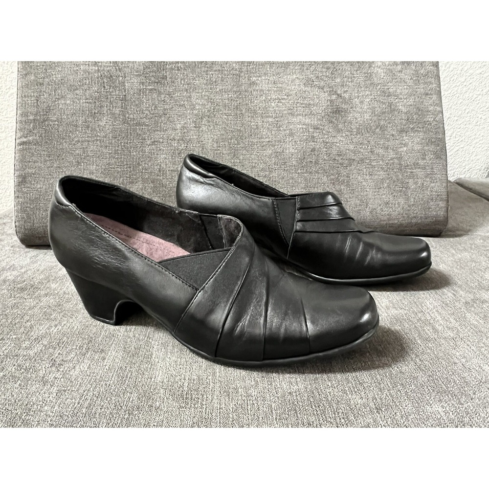 Clarks Sugar‎ Spice Pumps Womens Size 10M Black Leather Shooties 2" High Heels